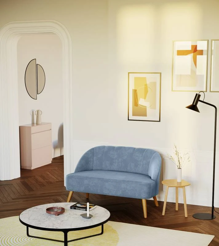 Canapé 2 Places En Velours Bleu Perle 9 Canapé 2 Places En Velours Bleu Perle – Image 7