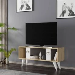 Meuble TV Norsjö Effet Noyer / Blanc -VIDAXL || Leitmotiv || Emma Soldes Magasin 1c256d7a8c87402f866f4c938c586356