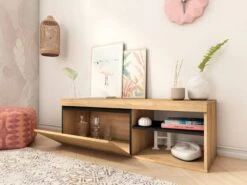 Meuble TV NATURALE Chêne/Noir 140x40x41 -VIDAXL || Leitmotiv || Emma Soldes Magasin 3104ac0f4df0436a966fba552f3ecaca