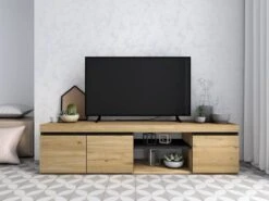 Meuble TV NATURALE Chêne/Noir 140x40x41 -VIDAXL || Leitmotiv || Emma Soldes Magasin 5820e48bc5344c58a6ad980c529bd996