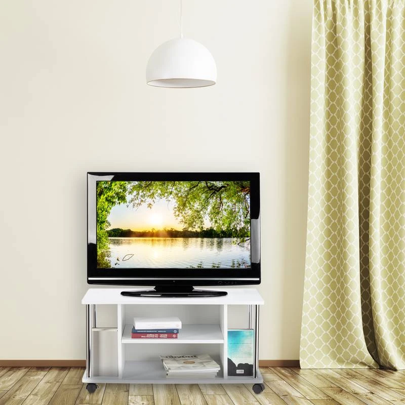 Meuble TV à Roulettes Blanc 4 Meuble TV à Roulettes Blanc – Image 2