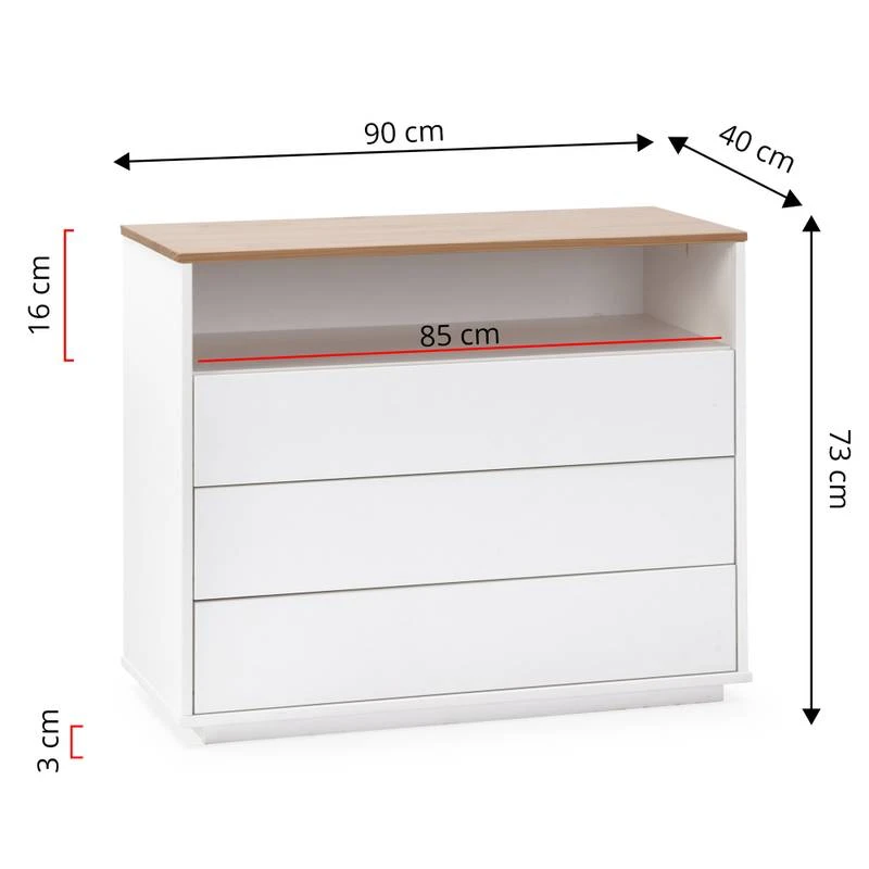 Commode Bob 3 Tiroirs 1 Niche Blanc 7 Commode Bob 3 Tiroirs 1 Niche Blanc – Image 5