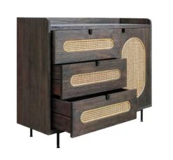 Commode Noir 3 Tiroirs En Bois Massif