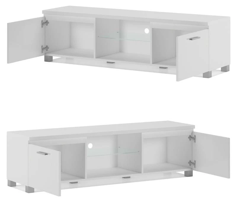 Meuble Bas TV LED Blanc Mat-Noir Laqué 8 Meuble Bas TV LED Blanc Mat-Noir Laqué – Image 6