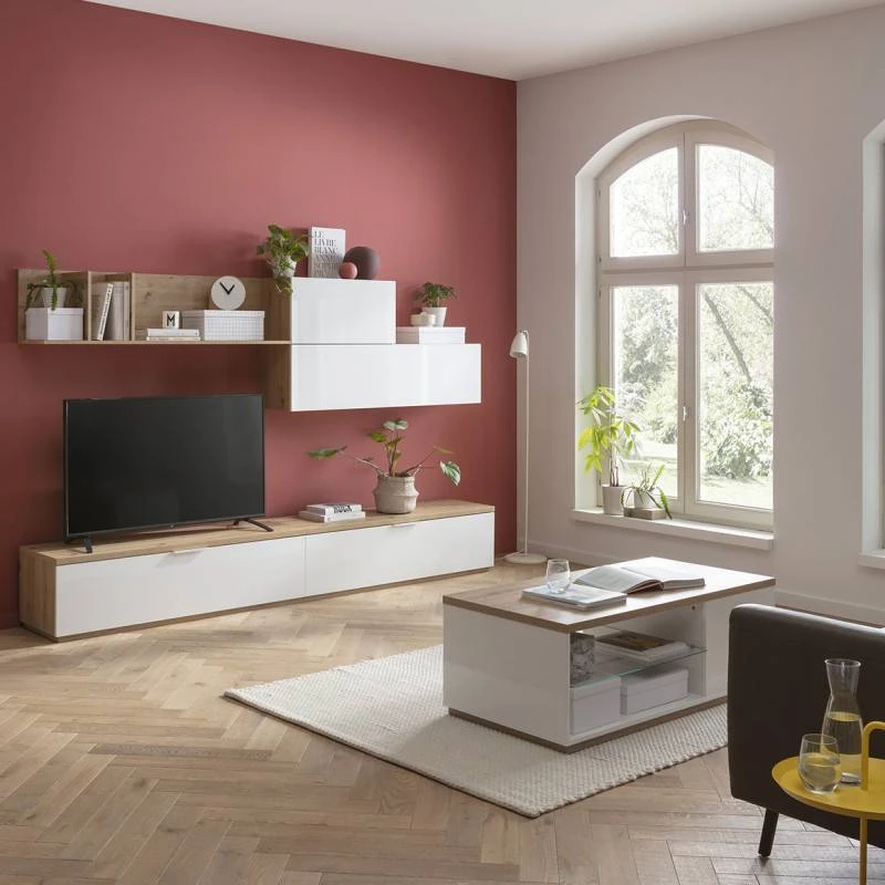 Meuble TV Chêne Et Blanc Laqué VERONICA 4 Meuble TV Chêne Et Blanc Laqué VERONICA – Image 2