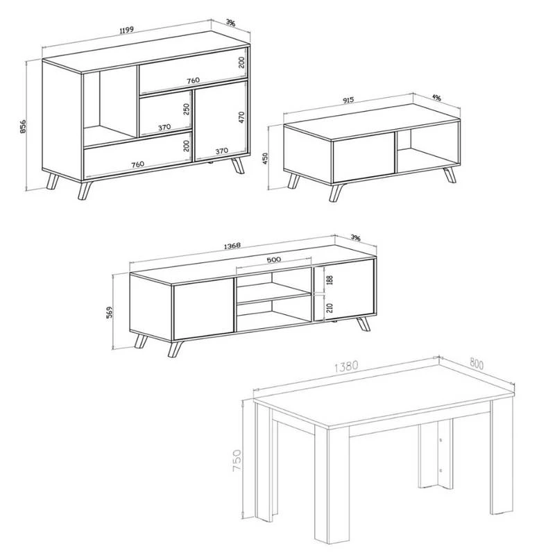 Set Buffet-M.TV-T.Basse-Table Ciment/Bl. 7 Set Buffet-M.TV-T.Basse-Table Ciment/Bl. – Image 5