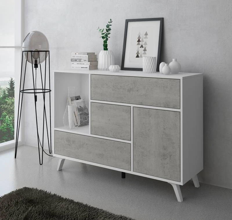 Set Buffet-M.TV-T.Basse-Table Ciment/Bl. 9 Set Buffet-M.TV-T.Basse-Table Ciment/Bl. – Image 7