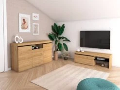 Set NATURAL Buffet-M.Tv120cm Chêne/Noir