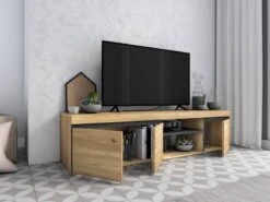 Meuble TV NATURALE Chêne/Noir 140x40x41 -VIDAXL || Leitmotiv || Emma Soldes Magasin e4e8af3551124f52abc36cfd92951736