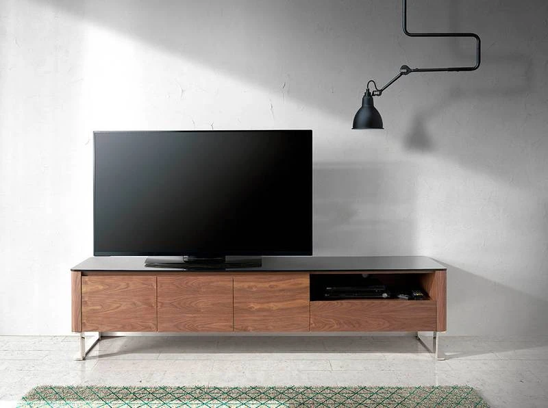 Meuble TV En Bois Et Verre Noir 4 Meuble TV En Bois Et Verre Noir – Image 2