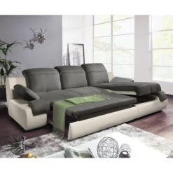 Canapé D'angle Delsbo (convertible) 31 Canapé D'angle Delsbo (convertible) -VIDAXL || Leitmotiv || Emma Soldes Magasin ecksofa delsbo mit schlaffunktion kunstleder flachgewebe longchair davorstehend rechts beige anthrazit 3511425