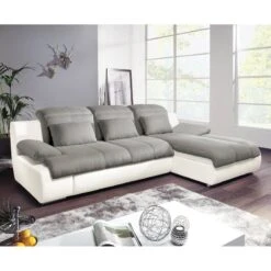 Canapé D'angle Delsbo (convertible) 24 Canapé D'angle Delsbo (convertible) -VIDAXL || Leitmotiv || Emma Soldes Magasin ecksofa delsbo mit schlaffunktion kunstleder flachgewebe longchair davorstehend rechts weiss grau 3511153