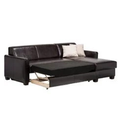 Canapé D'angle Fragola (convertible) -VIDAXL || Leitmotiv || Emma Soldes Magasin ecksofa fragola mit schlaffunktion bycast echtleder dunkelbraun longchair davorstehend rechts 363917