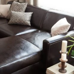 Canapé D'angle Fragola (convertible) -VIDAXL || Leitmotiv || Emma Soldes Magasin ecksofa fragola mit schlaffunktion bycast echtleder dunkelbraun longchair davorstehend rechts 528288