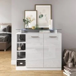 Commode Asti Blanc Brillant & LED -VIDAXL || Leitmotiv || Emma Soldes Magasin ed2667ec011f4e19a0d15c07e36384f2