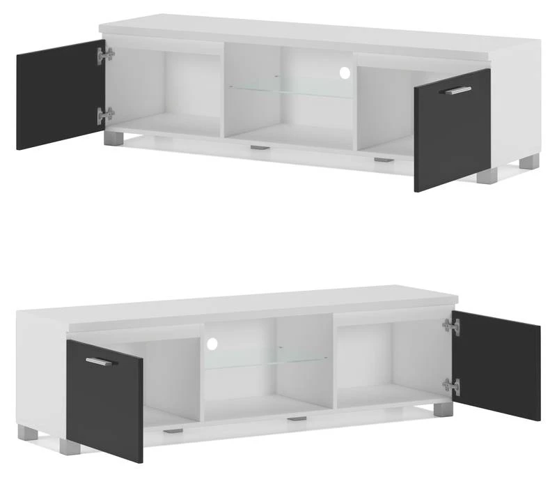 Meuble Bas TV LED Blanc Mat-Noir Laqué 5 Meuble Bas TV LED Blanc Mat-Noir Laqué – Image 3