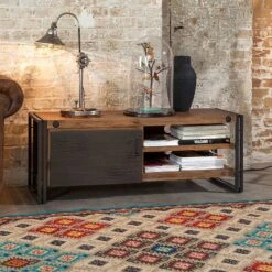 Meuble TV MANCHESTER 2 Rangements Droite -VIDAXL || Leitmotiv || Emma Soldes Magasin lowboard manchester i akazie massiv metall 4872844