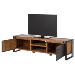 Meuble TV MANCHESTER 2 Rangements Milieu -VIDAXL || Leitmotiv || Emma Soldes Magasin lowboard manchester ii akazie massiv metall 4882936