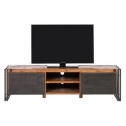 Meuble TV MANCHESTER 2 Rangements Milieu -VIDAXL || Leitmotiv || Emma Soldes Magasin lowboard manchester ii akazie massiv metall 4882960