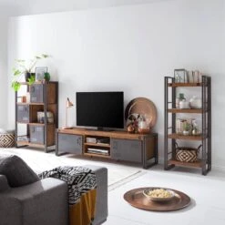 Meuble TV MANCHESTER 2 Rangements Milieu -VIDAXL || Leitmotiv || Emma Soldes Magasin regal manchester iv akazie massiv metall 4877400